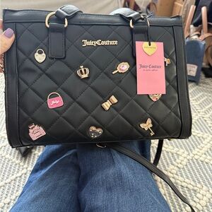 NWT Juicy Couture Black Quilted Charm Satchel & Crossbody Bag